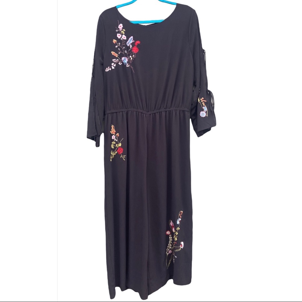 🌿🌸Black Floral Embroidered Gibson Latimer Tie Sleeve Jumpsuit🌸🌿